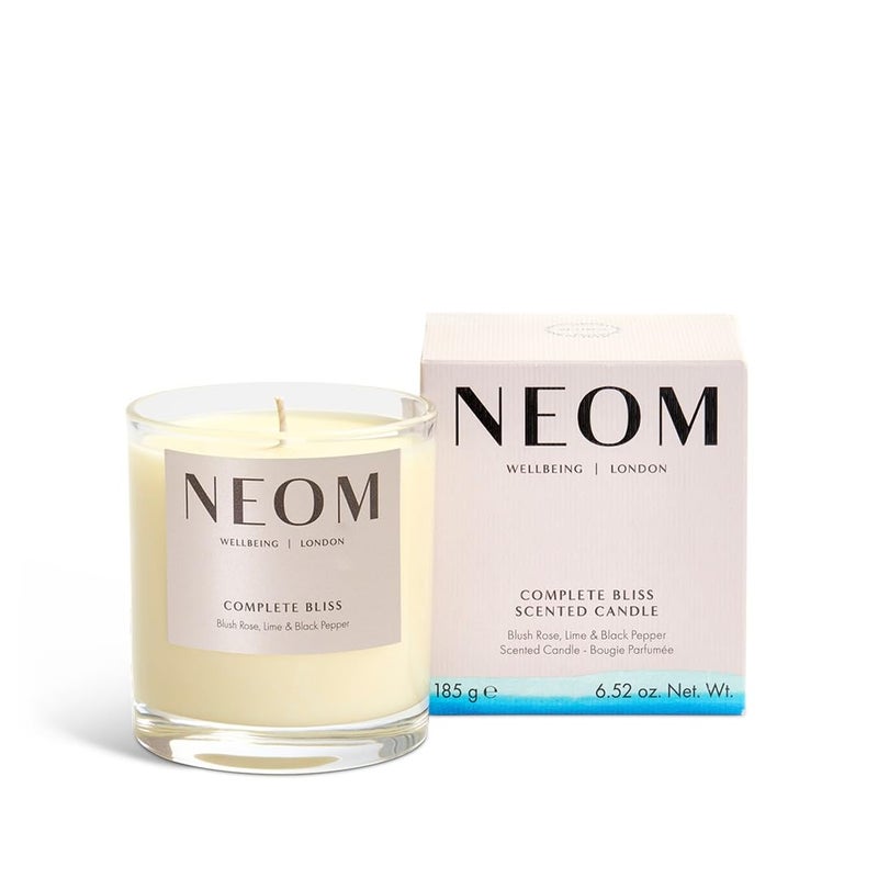 NEOM- Complete Bliss Scented Candle, 1 Wick | Blush Rose, Lime & Black Pepper | Essential Oil Aromatherapy Candle | Scent to De-Stress - Image 1